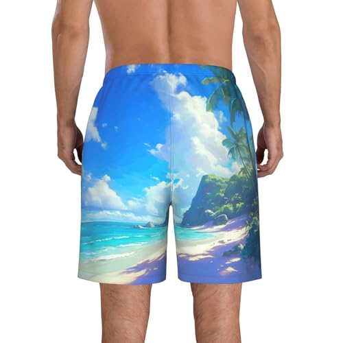 Beach and Palm Tree Print Mens Casual Shorts Drawstring Summer Beach Stretch Shorts Novelty Swimtrunks3