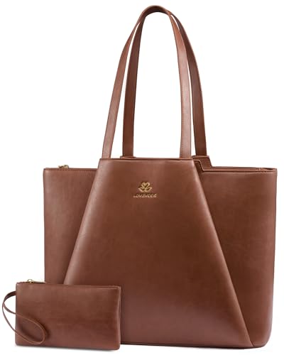 Image of LOVEVOOK Laptop Tote for Women - 15.6 Inch Faux Leather Laptop Bag with Clutch, Large Capacity Office Purse Computer