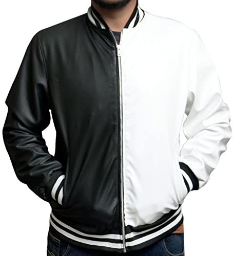 Mens Yin Yang Feng Shui Taijitu Bomber Windbreaker Fashion Lightweight Slim Fit Faux Leather Black White Jacket2