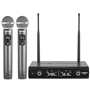 Phenyx Pro Wireless Microphone System, Metal Wireless Mic Set with Case,Handheld Cordless Dynamic Microphones for Singing, Karaoke, Church, DJ, 2×30 UHF Adjustable Frequencies,200ft Range (PTU-52-2H)