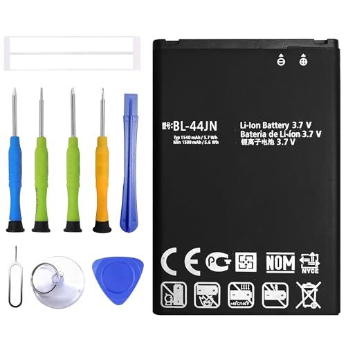 ERYNK LG BL-44JN Batterie de rechange compatible avec LG BL-44JN E400 L3 L5 P970 E610 Optimus Black PRO SOL avec jeu d'outils