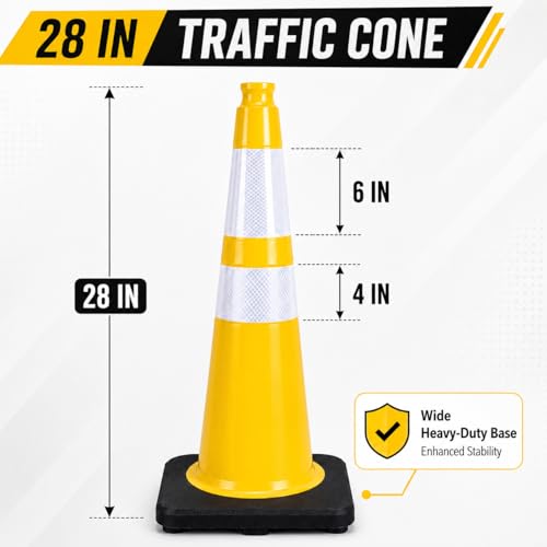 Image of BESEA 8PACK 28 inch inch Traffic Safety Cones Yellow Road Parking Cones Heavy Duty Construction Cone Structurally Stable for Traffic Control at Public Place