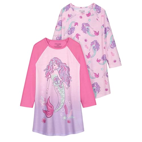 Saint Eve Kids Girls 2 Pack Nightgowns, 2 Piece Soft Jersey Raglan Sleeve Sleep Shirt