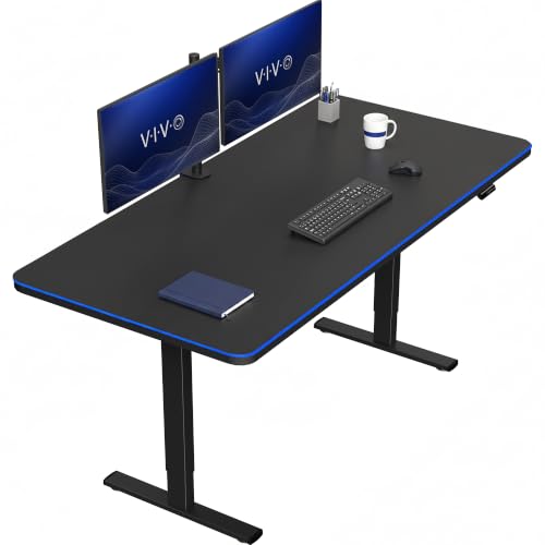 Image of VIVO Black 71 x 36 in Standing Desk, DESK-KIT-1B7BP-36 | Electric, Holds 220 lbs, Sit Stand, Height Adjustable, Extra Deep Full-Size Mouse Pad, Memory Presets, 1B Series, Black Frame