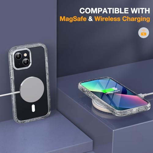 Image of Miracase for iPhone 13 Case 6.1'', [Bubble Free] Full-Body Bumper Phone case with Built-in Full Glass Screen,No Gap,Compatible with MagSafe,Drop Proof 13 Cover,Clear Glitter
