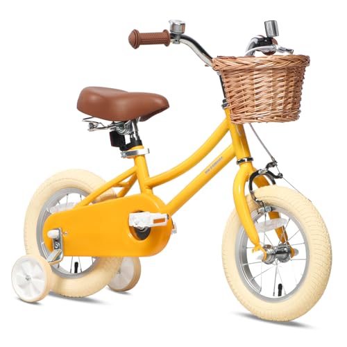 Image of Petimini Vintage Kids Bike for Girls, 12-20 Inch Classic Bicycle with Wicker Basket & Bell, High Tensile Steel Frame, Training Wheels (12-18 inch), 85% Pre-Assembled, Retro Bike for Outdoor Riding