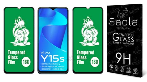 Image of Saola 18D Tempered Glass With Inbuilt Airbag Borders For Vivo Y15S Smartphone (Pack Of 2) With Free Installation Kit. Full Screen Coverage - 6.51 Inch