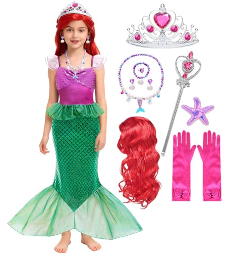 iTVTi Little Girls Mermaid Costume Princess Dress Up Ariel Outfits with Accessories Wig Birthday Party Halloween Cosplay