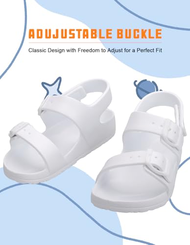 Kids Toddler Sandals Boys Girls Double Buckle Slides Summer Shower Beach Pool Water Shoes Slip on Clouds Slippers,White 5 Toddler2