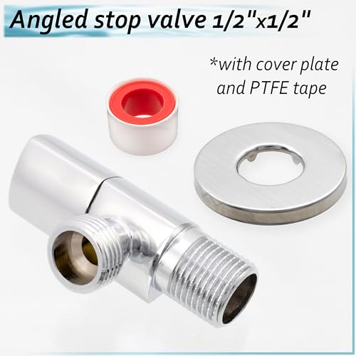 AERZETIX - C74939 - Absperrventil 1/2x1/2 + rosette und PTFE dichtung mit dreieckigem griff - aus messing und vernickelter beschichtung - wasserventil badezimmer küchenspüle anschluss