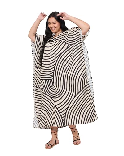 Image of Gypsie Blu Women Plus Size Kaftan Dress Beach Cover Up Maxi Dresses for Women, V-Neck Kimono Sleeve 1X-3X