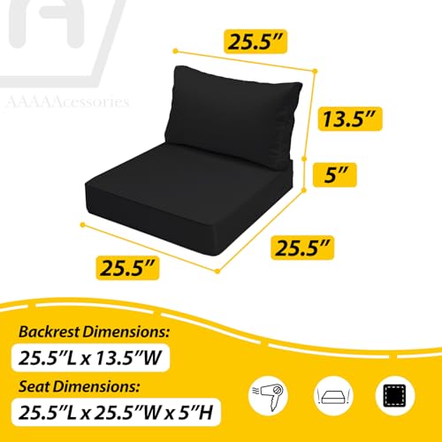 Image of AAAAAcessories Outdoor Deep Seat Cushions, Waterproof, Fade-Resistant Patio Furniture Replacement Cushions, 25.5 inch x 25.5 inch x 5 inch + 25.5 inch x 13.5 inch, Set of 2, Black
