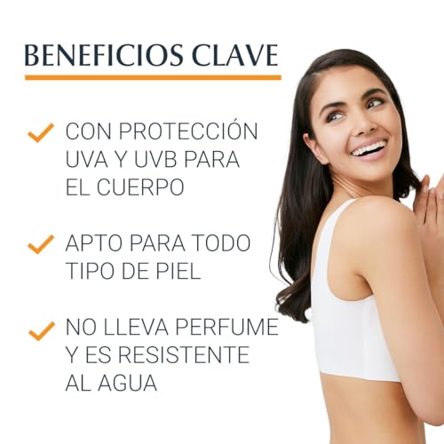 Miniatura 2 de Eucerin Sun Body Sensitive Protect Spray FPS 50+ (200 ml), spray protector solar FPS 50+ con filtros UVA/UVB, crema corporal que calma la piel sensible y la protege del daño provocado por el sol