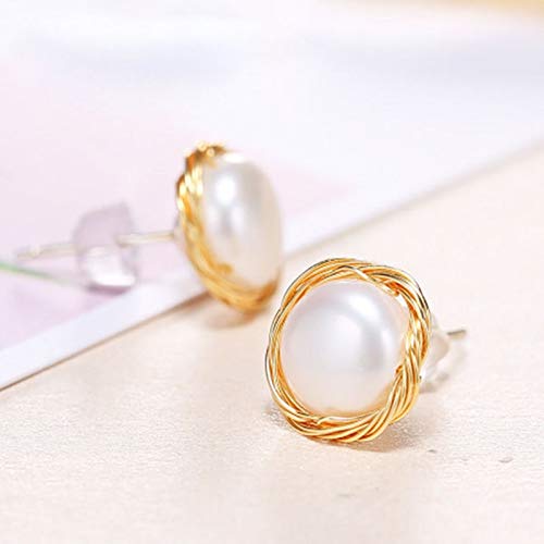 Boucles d'oreilles en Perles d'eau douce 8-9mm artisanales en or 14k