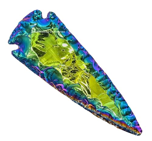 Amazing Gemstone Titanium Aura Quartz Arrowhead, Crystal and Healing Stone Flint Rock Arrow Head - 4 to 5 Arrowheads for DIY Project Craft Point Jewelry Making