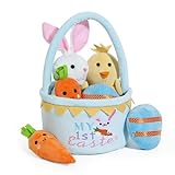 Lofytain My First Easter Basket Stuffed Plush Playset Baby's First Easter Basket Stuffed Cartoon Bunny Easter Egg Plush Basket for Kids 5pcs (Blue)
