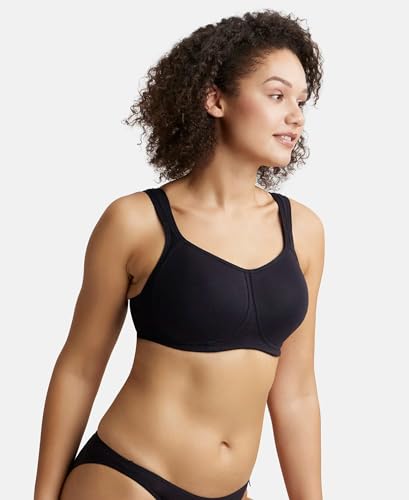 Image of Jockey FE78 Women Wirefree Padded Super Combed Cotton Elastane Stretch Full Coverage Plus Size Bra with Broad Cushioned Fabric Strap