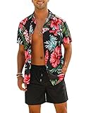 EISHOPEER Mens Hawaiian Shirts and Shorts Set 2 Pieces Tropical Outfit Flower Print Button Down Beach Suit Short Sleeve Shorts 2Pcs Set
