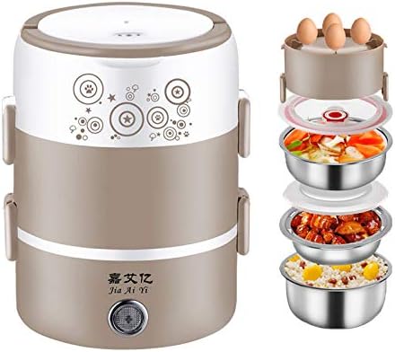 Acai Double-Layer Electric Lunch Box, Portable Multi-Function Stainless Steel Hot Rice Artifact Mini Rice Cooker Plug-In Cooking, Heat Preservation, Cooking,Gray