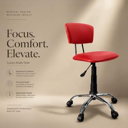 Image of DIYA Seating Vibe Square Rolling Stool (1 Year Warranty) - Red | Comfortable Backrest Height Adjustable & Revolving Swivel Stool Chair for Study Office and Regular Work- (44 inchx47 inchx85 inch)