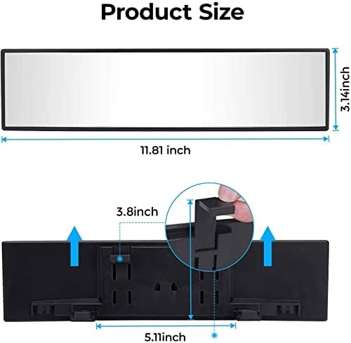 JOYTUTUS Panoramic Rear View Mirror, 12 Inch Wide Angle Clip On Mirror, Universal Car Interior Accessories, Convex Interior Mirror Reduces Blind Spot, Clear Vision Fits Car SUV Trucks - 3