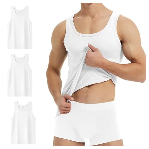 YouShow Marcel Homme Débardeur Homme Blancs 100% Coton Lot de 3 Maillot de Corps Blancs L