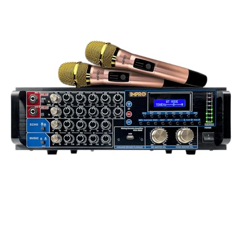 ImPro PMA-6800 800W Mixing Amplifier Bundle with ImPro UHF-88MXR Wireless Microphones (Rose Gold)