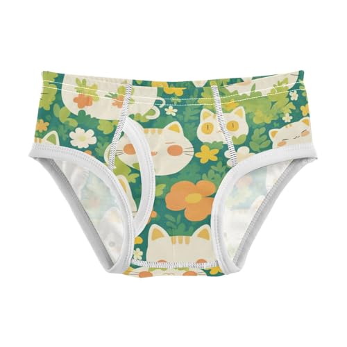 KLL Cartoon Cat Bunny and Flower Green Boys Toddler Cotton Athletic Underwear Breathable Children Panties