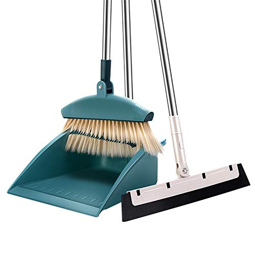 LVUNZJCA Besen und Kehrschaufel Set Haushaltsbequeme Besen-Kehrschaufel-Kombinations-Set Reinigungsbesen-Kombination für Kehren(Dark Green) – Bild 7