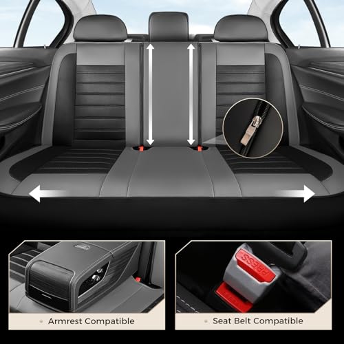 Image of Coverado Car Seat Covers Full Set, Luxury Leather Car Seat Protector, Automotive Front and Rear Mesh Seat Covers, Full Set 5 Seats, Black Gray Seat Cushion for SUV Sedan Truck