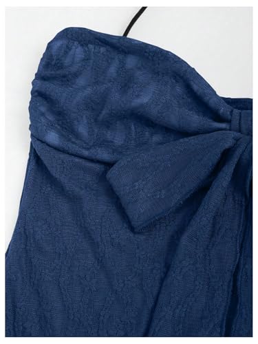 SHENHE Women's Floral Lace Halter Backless Tie Front Bow Asymmetrical Crop Top4