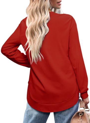 Image of OFEEFAN Womens Sweatshirt Crewneck Long Sleeve Shirts High Low Tops Curved Hem