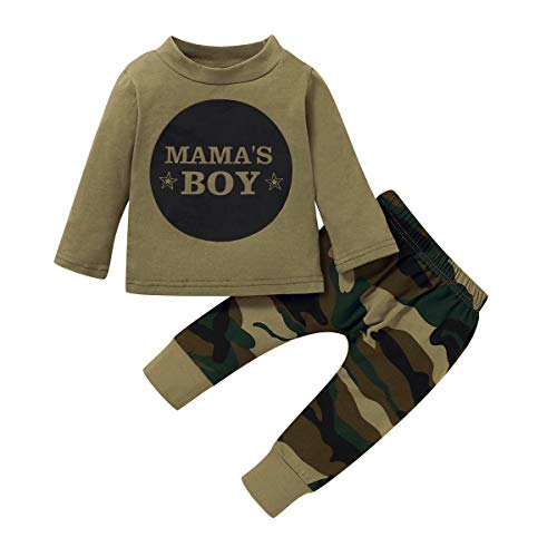 Baby Boy Clothes Newborn Camouflage Tops Shirt Pants Infant Long Sleeve Letter Print Outfits Set Fall Green 3-6 Months 2PC