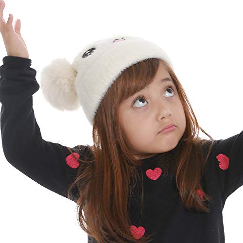 Kids Winter Beanie Knitted Hats For Toddler Baby Girls Boys,Rabbit Cartoon Animal Faux Fur Double Pom Pom Bobble Warm Soft Fleece Cute Infant Stocking Cap For Children #TOP6