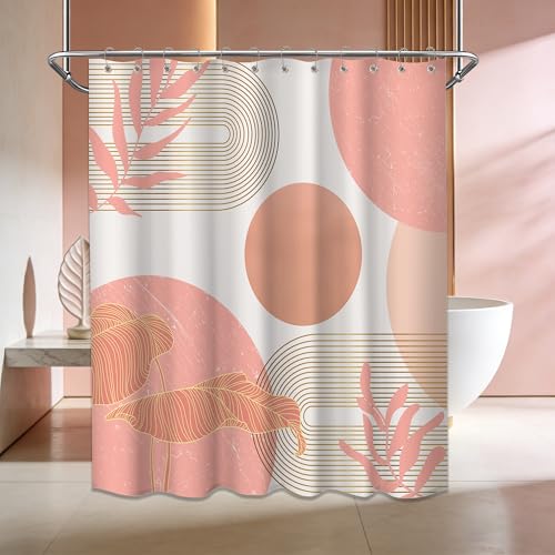Keeuy Coral Shower Curtain White and Peach Color 70 x 72 Inch