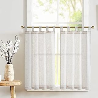 TOPICK Kitchen Curtains 36 Inch Length Linen Textured Bathroom Window Curtains Short Cafe Curtains for Small Window Treatment 2 Panels Crude