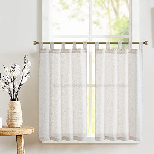 jinchan Beige Kitchen Curtains 36 Inch Linen Tier Curtains Farmhouse Tab Top Small Window Drapes Flax Country Rustic Light Filtering for Bathroom Laun