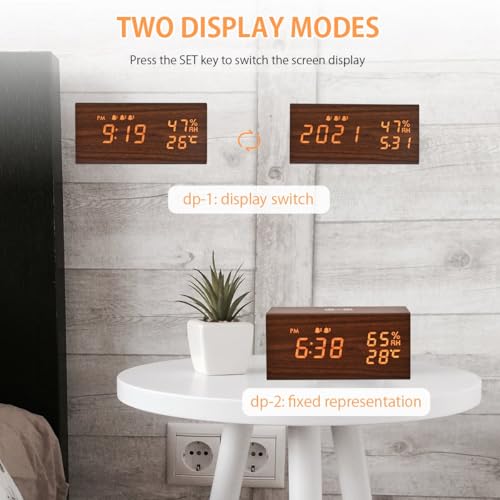 Image of Niyam Multifunctional Luxury Business Gift Wooden Digital Alarm Clock with Wireless Charging, Bluetooth Speaker, Temperature, Humidity (Wooden Bluetooth)