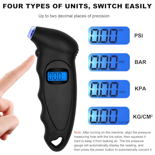 Image of KVAEY Digital Tire Pressure Gauge, 150 PSI 4 Settings Accurate Tire Gauge with Non-Slip Grip, Backlight LCD Tire Pressure Gauge Reader Checker Tool for Car Truck Bicycle Motorcycle (Black)