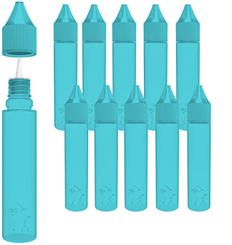30ml Chubby Gorilla LDPE PET Plastic Unicorn Squeeze Bottle (10 Pack) Dropper bottle (Transparent Blue) REUSABLE, Child Resistant Cap, Easy Drip Tip Applicator Dropper Bottles