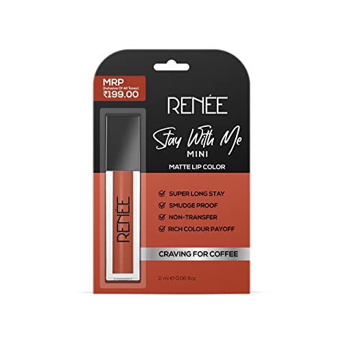 Image of RENEE Stay With Me Mini Matte Lipstick - Craving For Coffee l Transfer Proof & Smudge-Proof | Long Lasting l Highly Pigmented l Velvety, Matte Finish l Travel Friendly l Enriched with Vitamin E l 2 ml