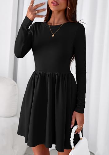 PRETTYGARDEN Women's Long Sleeve Mini Dresses 2025 Fall Casual Crewneck Pleated A Line Party Cocktail Short Dress with Pocket4