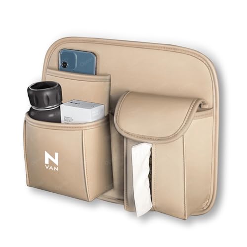ホンダ N-VAN シートバックポケット 車 収納ポケット 吊り下げ式 N-VAN JJ1 JJ2系 平成30年〜現行 車用 後部座席収納バッグ レザー素材 多機能 防水防汚 省スペース カー用品 簡単に取り付け シートアクセサリー(ベージュ)