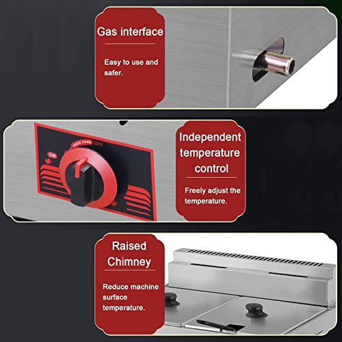 Gasfritteuse, Doppeltanks, 12 l, kommerzielle Fritteuse, Edelstahl-Arbeitsplatte, Ölfritteuse mit Körben und Deckeln, Küchenfritteuse für Pommes Frites, Restaurant, Supermarkt, schnell – Bild 7