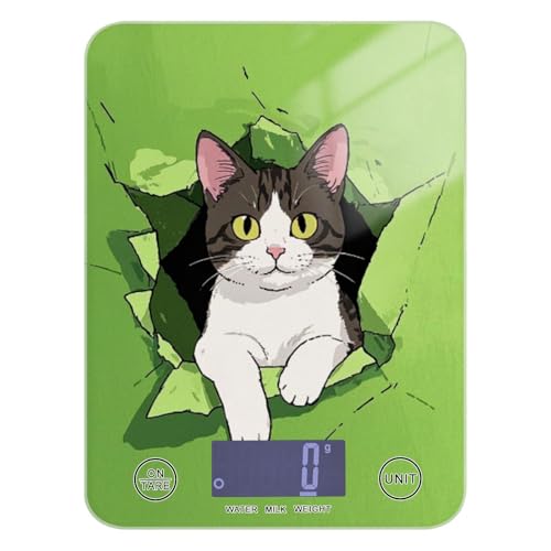 Divertida balanza de pared de gato verde impermeable para alimentos, mini 11 libras/1 onzas, escala pequeña de 5 kg/5 g con 4 unidades para hacer jabón, preparar comidas (pilas no incluidas)