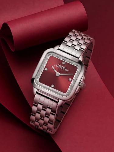 Image of French Connection Bijou Carre | Analog Display | Maroon Sunray Dial | Stainless Steel Strap | Watch for Women - FCN0217MSM