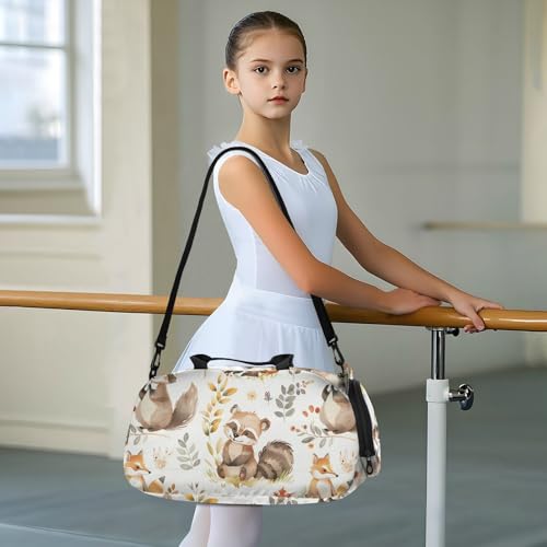 Duffle Bag for Boys or Girls with Shoes Compartment, Forest Friends Bear Fox Sports Travel Bag Overnight3