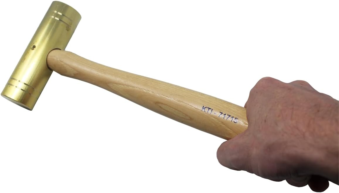 K Tool International 71715 24 oz. Brass Ball Pein Hammer with Hickory Wooden Handle for Garages, Repair Shops and DIY, Solid Brass Head, Non Sparking, 1-1/4" Head, Made in USA
