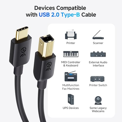 Cable Matters USB B to USB C Cable - 13.1 ft, USBC to USBB Cable, MIDI to USBC Cord, Compatible with Printer, Scanner, MIDI Controller/Keyboard/DAC/Yamaha Casio Digital Piano for iPad, Black