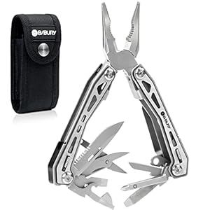 BIBURY Multitools BI2043, 17-in-1 Portable Multitool Foldable Spring-Loaded Pliers with Scissors, Can Opener & Screwdriver, Safety Locking EDC Tools for Camping Outdoor Activities Home Repair (Black)